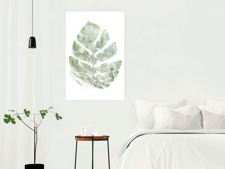 Poster Green Sketch - monstera leaf on a gently blurred white texture 126864 additionalImage 2