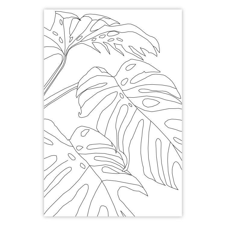 Wall Poster Monstera Composition - line art of tropical plant leaves on white background 128364