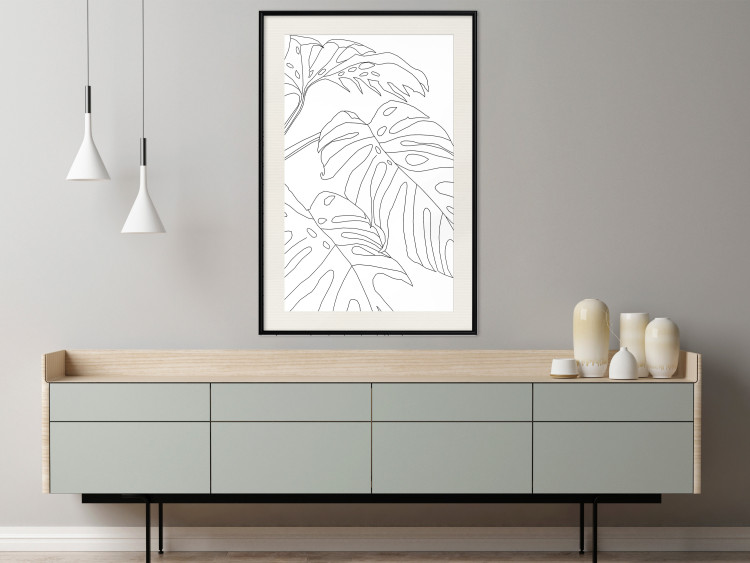 Wall Poster Monstera Composition - line art of tropical plant leaves on white background 128364 additionalImage 24