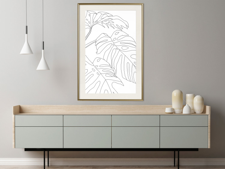 Wall Poster Monstera Composition - line art of tropical plant leaves on white background 128364 additionalImage 22