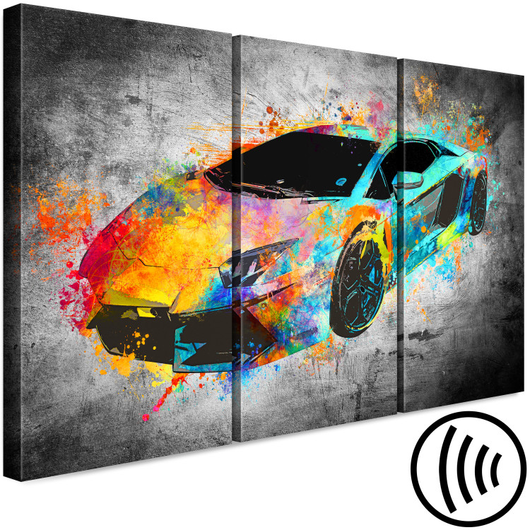 Canvas Aerodynamics (3-piece) - abstract car on a black background 129864 additionalImage 6
