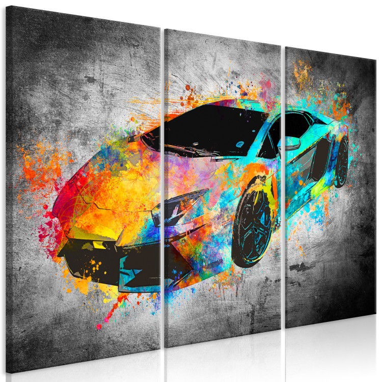 Canvas Aerodynamics (3-piece) - abstract car on a black background 129864 additionalImage 2