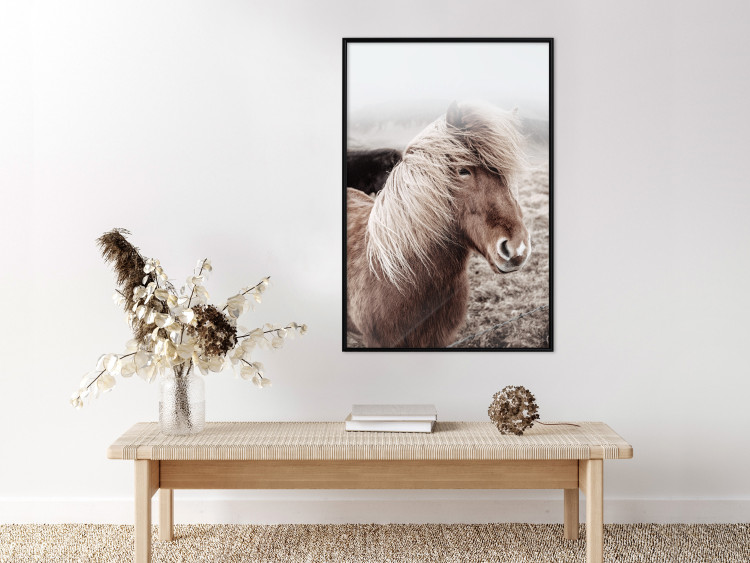 Wall Poster Against the Wind - brown horse with mane against a field backdrop and intense fog 130264 additionalImage 4