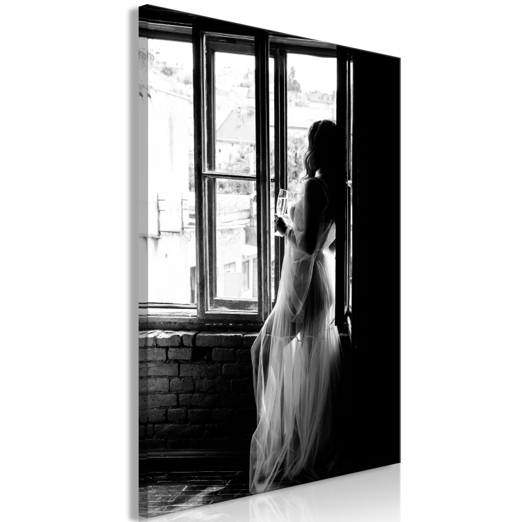 Canvas Print Woman with champagne - black and white photo with woman silhouette 132264 additionalImage 2