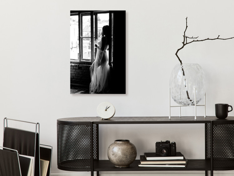 Canvas Print Woman with champagne - black and white photo with woman silhouette 132264 additionalImage 3