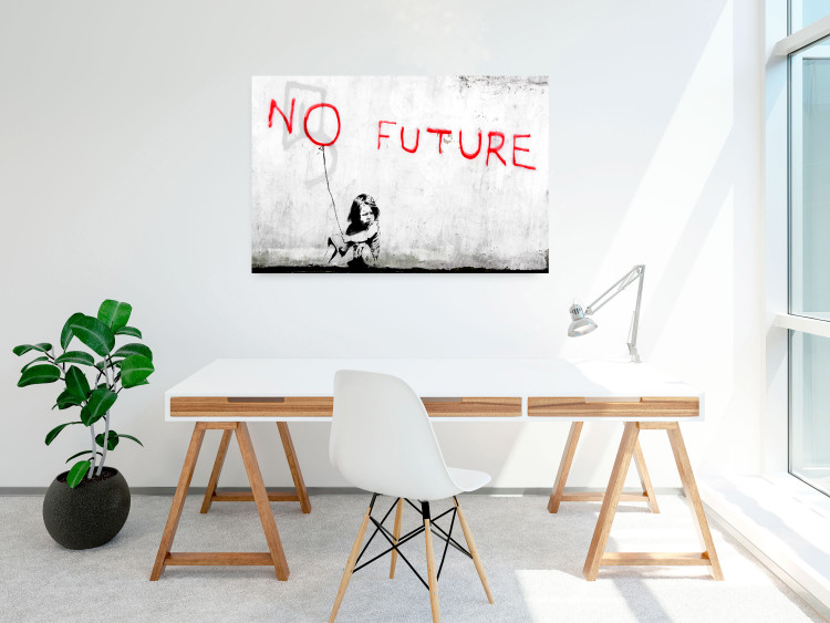 Poster No Future - black and white mural of a girl and red writings 132464 additionalImage 14