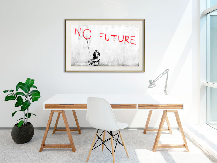 Poster No Future - black and white mural of a girl and red writings 132464 additionalImage 21