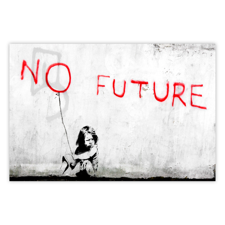 Poster No Future - black and white mural of a girl and red writings 132464