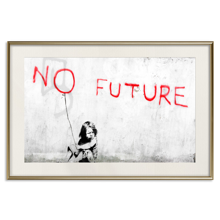 Poster No Future - black and white mural of a girl and red writings 132464 additionalImage 24