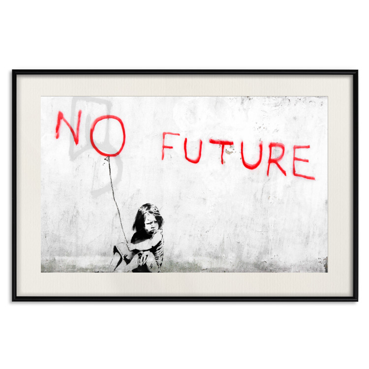 Poster No Future - black and white mural of a girl and red writings 132464 additionalImage 23