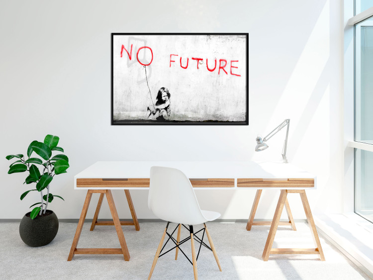 Poster No Future - black and white mural of a girl and red writings 132464 additionalImage 5