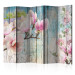 Folding Screen Pink Flowers on Wood II (5-piece) - colorful collage and boards 132864