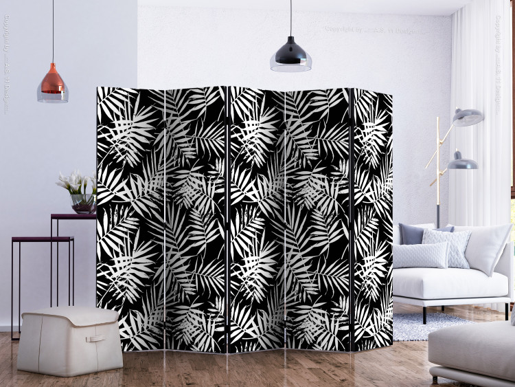 Room Separator Black and White Jungle II (5-piece) - dark background in tropical motif 133164 additionalImage 2