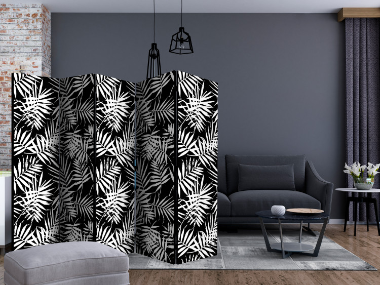 Room Separator Black and White Jungle II (5-piece) - dark background in tropical motif 133164 additionalImage 4