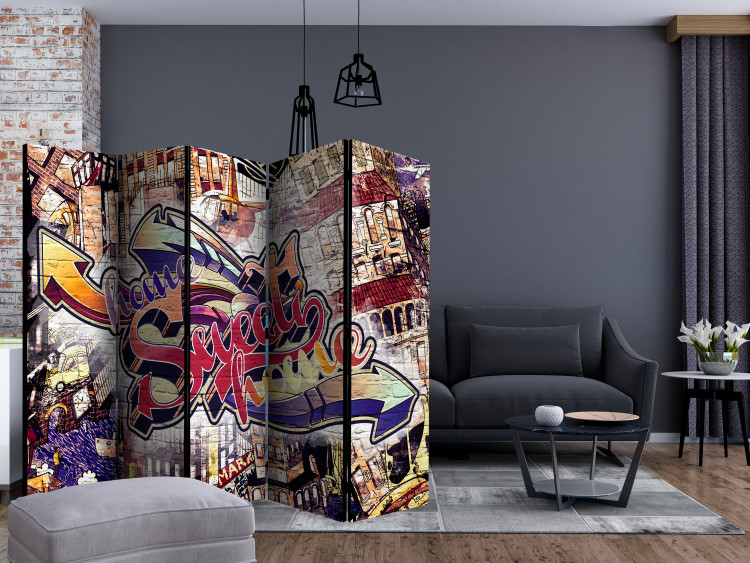 Room Separator Cool Graffiti II (5-piece) - colorful abstraction with writings 133264 additionalImage 4