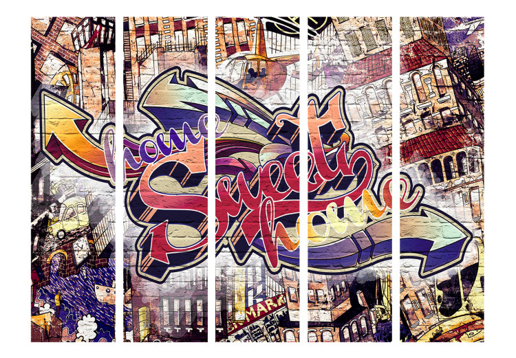 Room Separator Cool Graffiti II (5-piece) - colorful abstraction with writings 133264 additionalImage 3