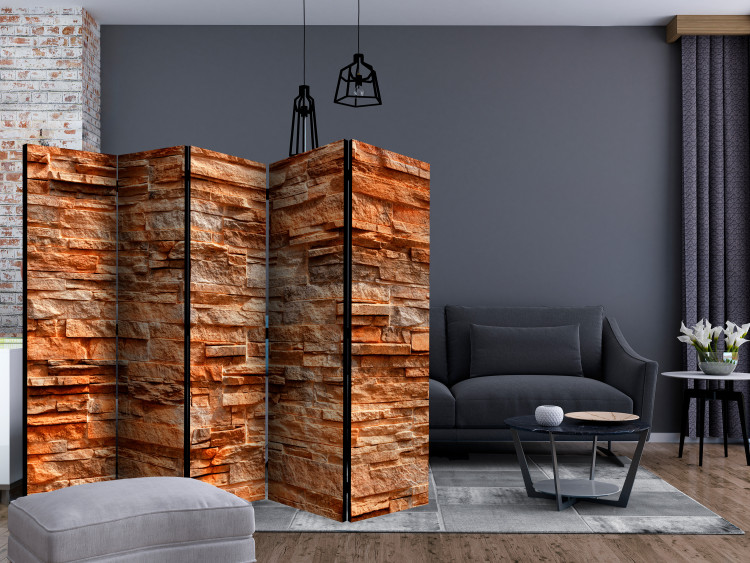 Room Divider Screen Orange Stone II (5-piece) - composition of red bricks 133464 additionalImage 4