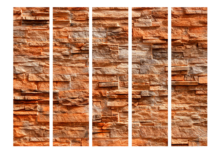 Room Divider Screen Orange Stone II (5-piece) - composition of red bricks 133464 additionalImage 3