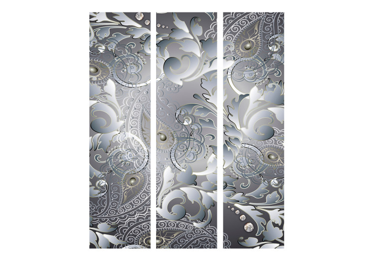 Folding Screen Oriental Design (3-piece) - gray abstraction in floral ornaments 133564 additionalImage 3
