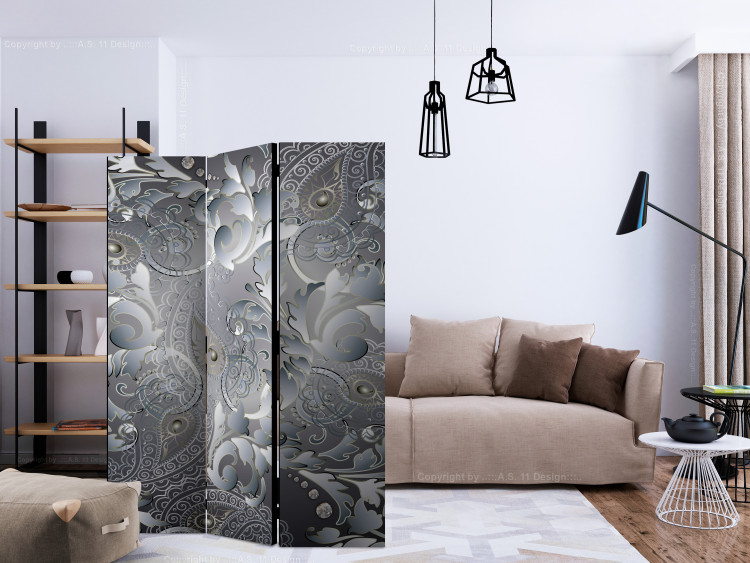 Folding Screen Oriental Design (3-piece) - gray abstraction in floral ornaments 133564 additionalImage 4