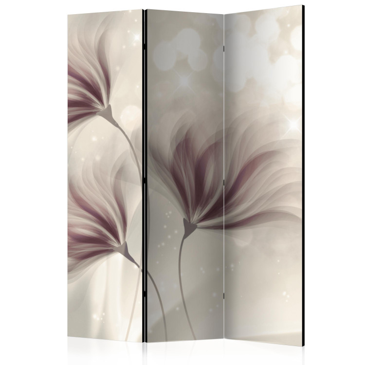 Folding Screen Luminous Morning - abstract flowers with a light purple accent 133864