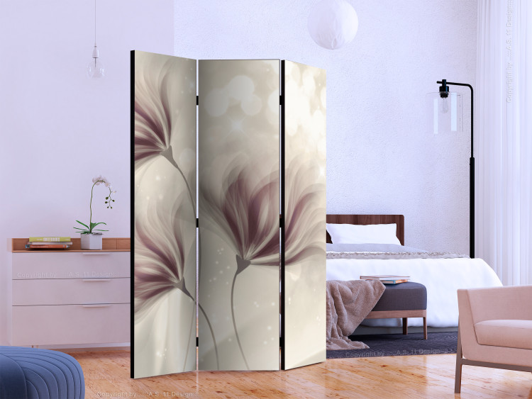 Folding Screen Luminous Morning - abstract flowers with a light purple accent 133864 additionalImage 2