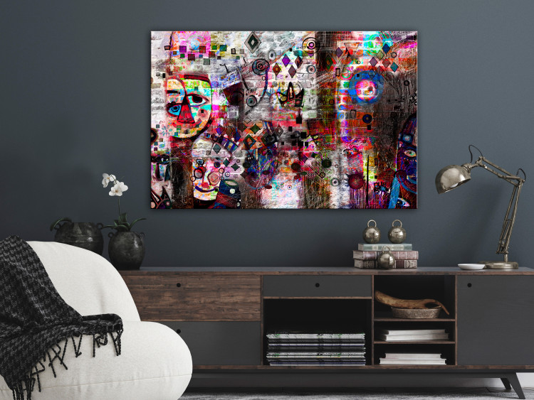 Canvas Print Colorful faces - Abstraction stylized on children's drawing 135964 additionalImage 3