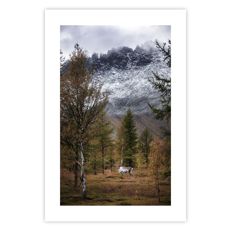 Wall Poster Autumn Guest - forest composition of an animal amidst trees against mountains 138764 additionalImage 16