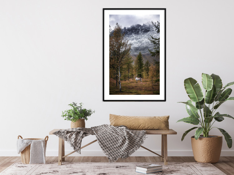 Wall Poster Autumn Guest - forest composition of an animal amidst trees against mountains 138764 additionalImage 11