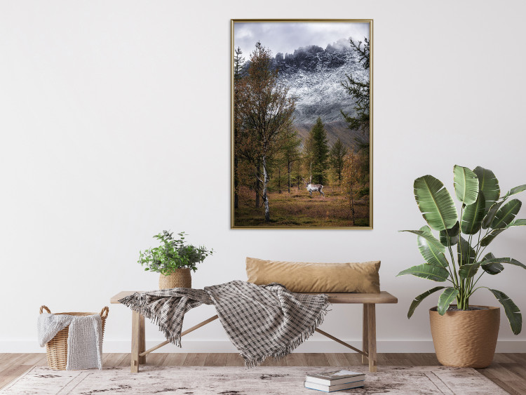 Wall Poster Autumn Guest - forest composition of an animal amidst trees against mountains 138764 additionalImage 10