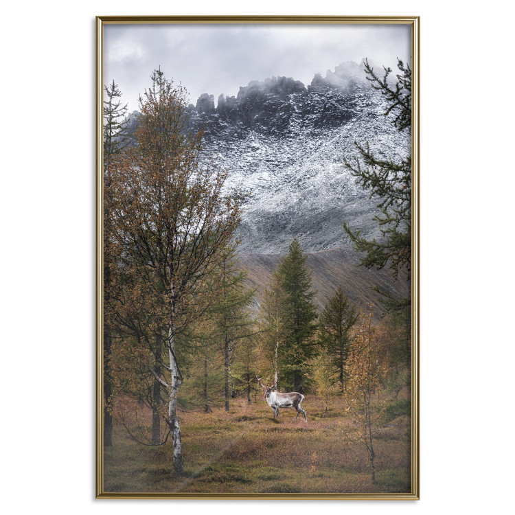 Wall Poster Autumn Guest - forest composition of an animal amidst trees against mountains 138764 additionalImage 18