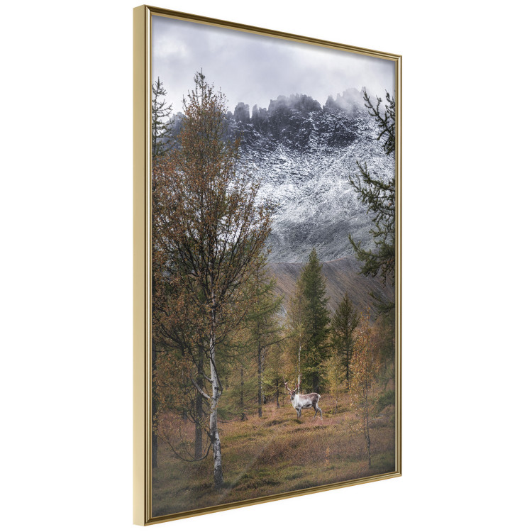 Wall Poster Autumn Guest - forest composition of an animal amidst trees against mountains 138764 additionalImage 3
