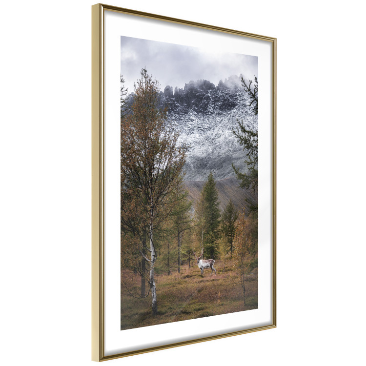 Wall Poster Autumn Guest - forest composition of an animal amidst trees against mountains 138764 additionalImage 7