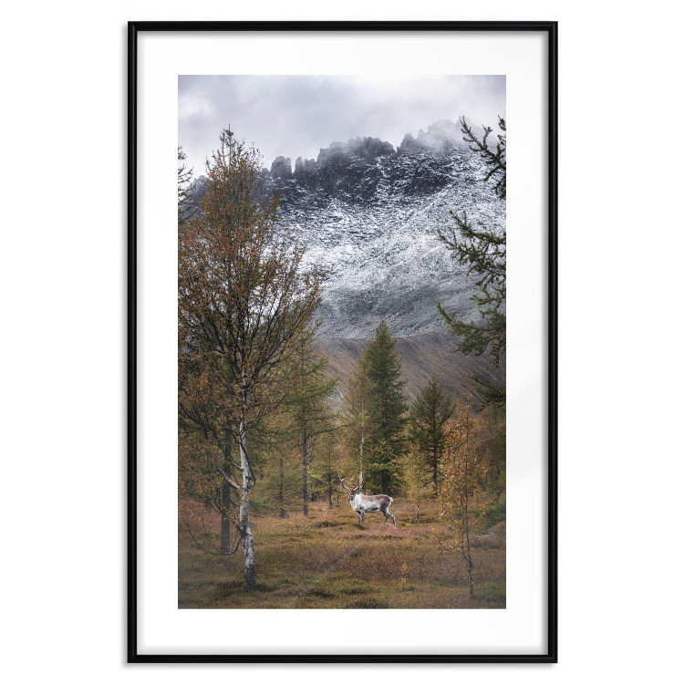 Wall Poster Autumn Guest - forest composition of an animal amidst trees against mountains 138764 additionalImage 19