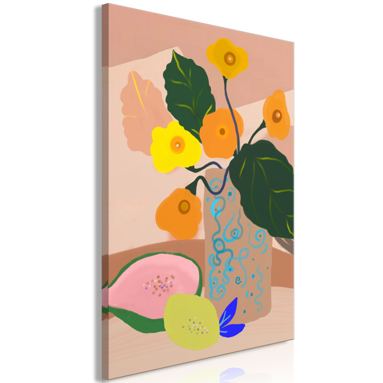 Canvas Art Print Flowers in Vase (1-piece) Vertical - bouquet and exotic fruits 142864 additionalImage 2