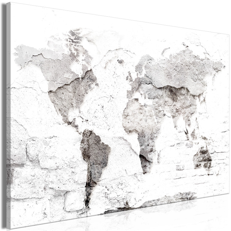 Canvas Print Map in White (1-piece) Wide - world map on brick texture 143064 additionalImage 2