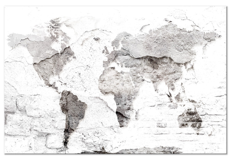 Canvas Print Map in White (1-piece) Wide - world map on brick texture 143064