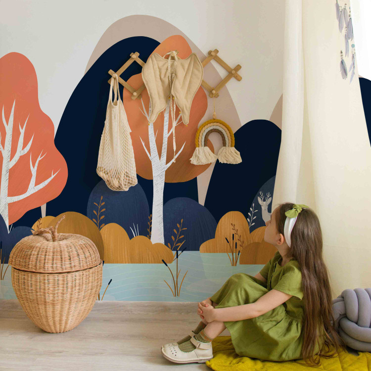 Wall Mural Children's landscape - orange nature with animal and mountain motif 143464 additionalImage 6