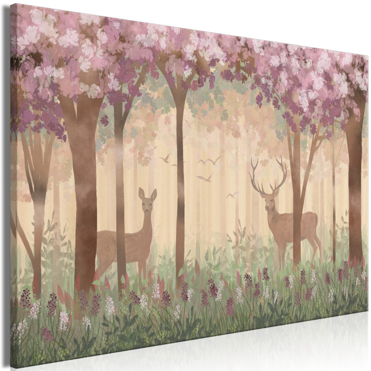 Canvas Art Print Morning in the Forest (1-piece) Wide - drawing of animals for children 143664 additionalImage 2