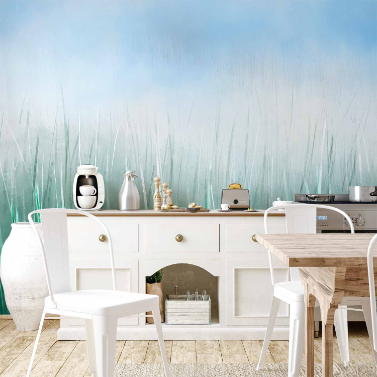 Wall Mural Tall grass - landscape with painted meadow effect against a blue sky 143764 additionalImage 6