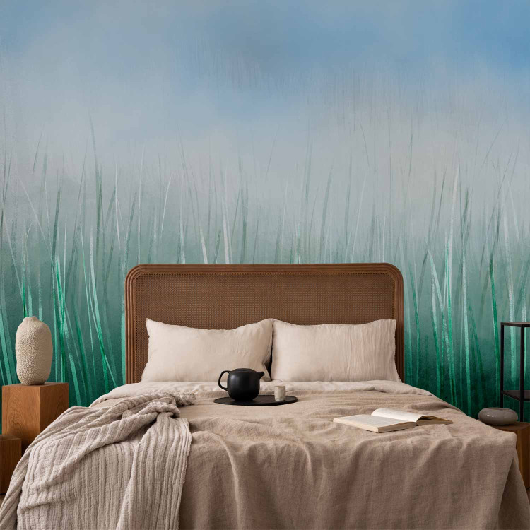 Wall Mural Tall grass - landscape with painted meadow effect against a blue sky 143764 additionalImage 2