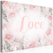 Canvas Love (1-piece) - love inscription on a pink background with flowers and leaves 144764 additionalThumb 2