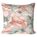 Decorative Microfiber Pillow Plant hexagons - motif in shades of gold, green and red cushions 146964
