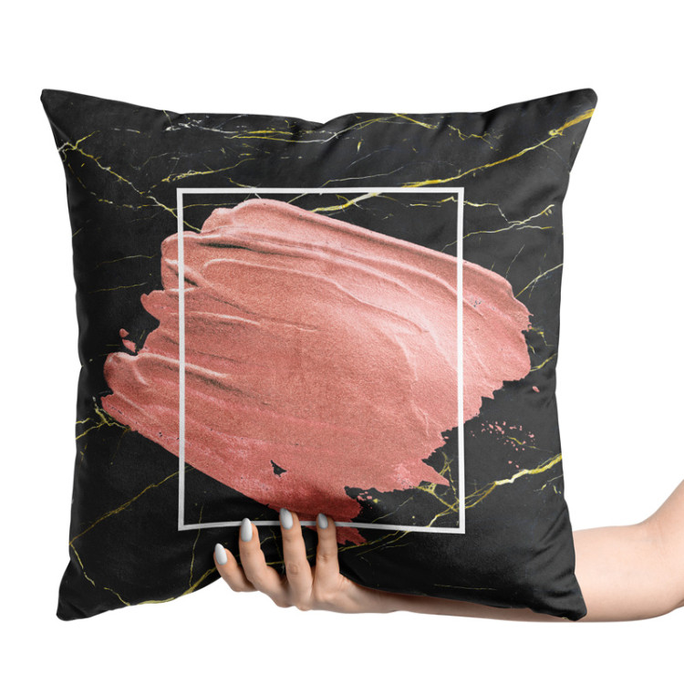 Decorative Velor Pillow Pearl pink - an abstract composition on black marble background 147064 additionalImage 3