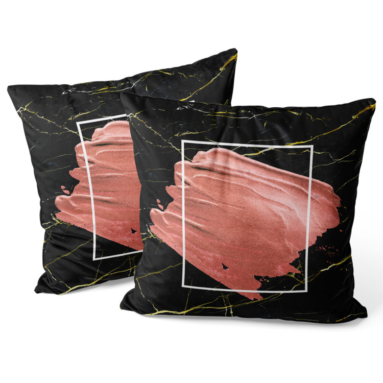 Decorative Velor Pillow Pearl pink - an abstract composition on black marble background 147064 additionalImage 2