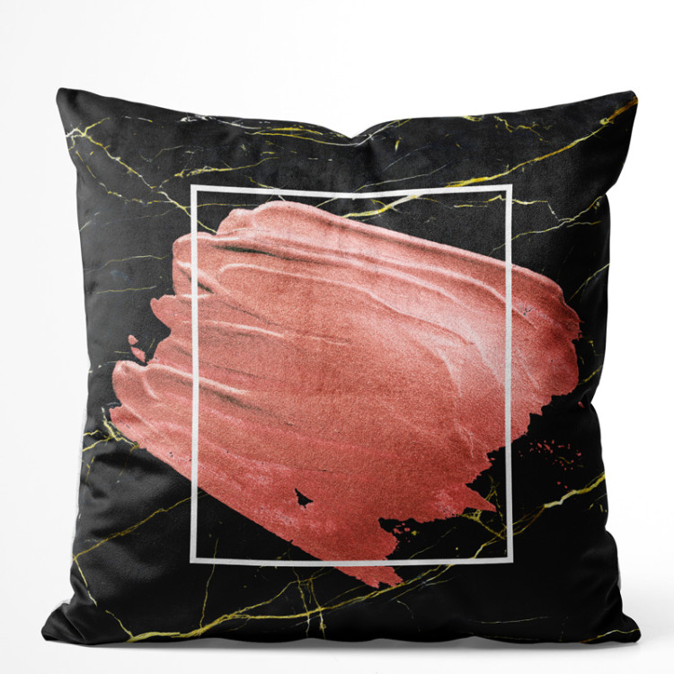 Decorative Velor Pillow Pearl pink - an abstract composition on black marble background 147064