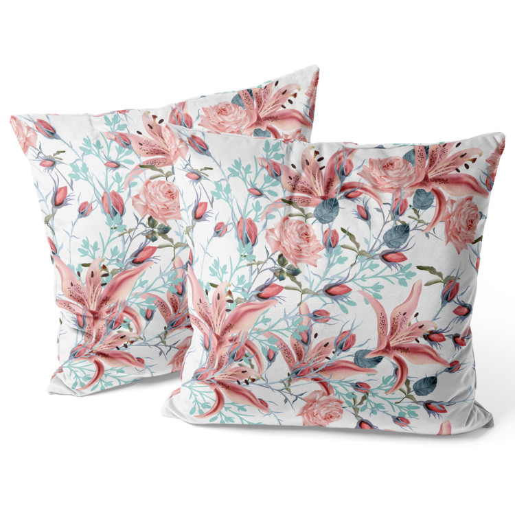 Decorative Velor Pillow In bloom - bush motif with red flowers, on a light background 147164 additionalImage 3