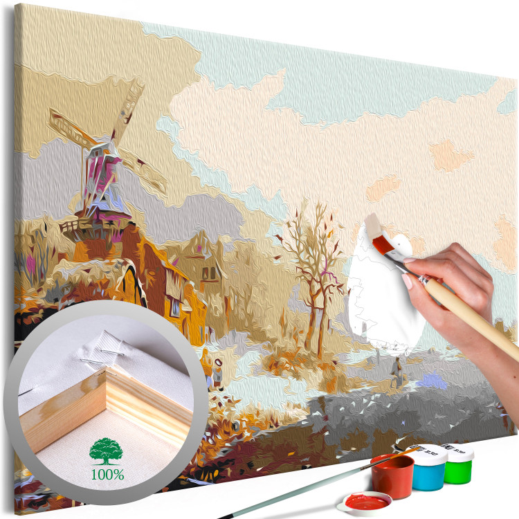 Paint by Number Kit Frosty Winter - Landscape With a Frozen Lake and a Country Cottage 148464