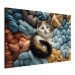 Canvas Print AI Calico Cat - Tortoiseshell Animal Resting on Bundles of Colorful Yarns - Horizontal 150164 additionalThumb 2