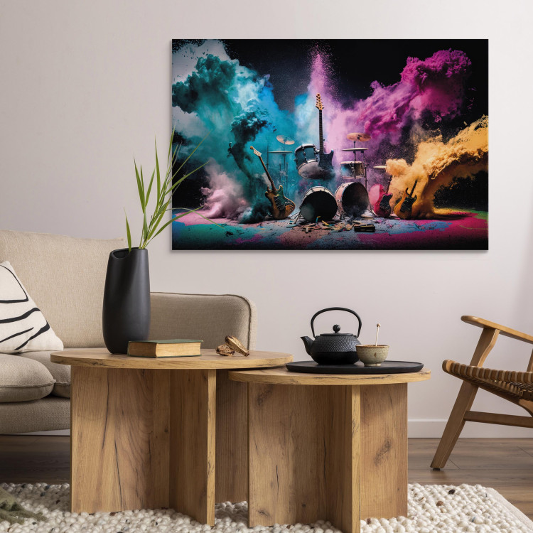 Canvas Art Print Rock Concert - Exploding Instruments on Stage in Colored Dust 150664 additionalImage 9